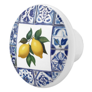 Talavera Lemons - Blue and White Mediterranean Knopp