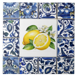 Talavera Lemons Dark Blue and White Mediterranean Kakelplatta