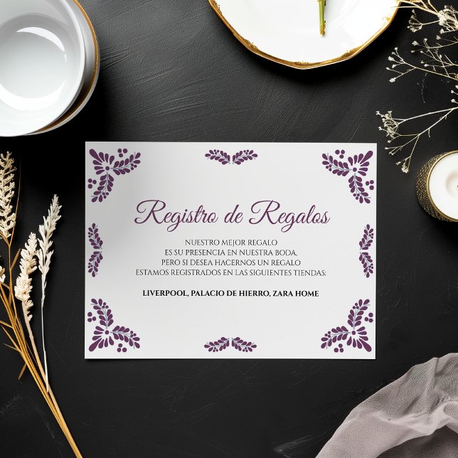 Talavera lila blomster minimalistisk spansk bröllo tilläggskort (Talavera Purple Floral Minimalist Spanish Wedding Enclosure Card)