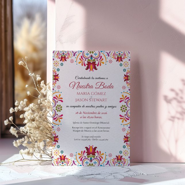 Talavera Majolica Färgglad Blommig Spansk Bröllops Inbjudningar (Talavera Majolica Colorful Floral Spanish Wedding Invitation)