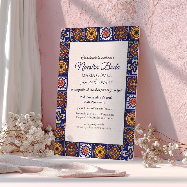 Talavera Majolica Färgrik Klassisk Spansk Bröllops Inbjudningar (Talavera Majolica Colorful Classic Spanish Wedding Invitation)