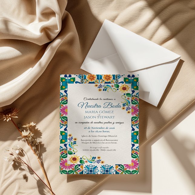 Talavera Majolica Solros Fiesta Spansk Bröllopsinb Inbjudningar (Talavera Majolica Sunflower Fiesta Spanish Wedding Invitation)