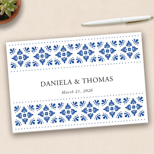 Talavera Mexican Bröllop Guestbook Gästböcker (Talavera Mexican Wedding Guestbook by Fiesta Valley Print)