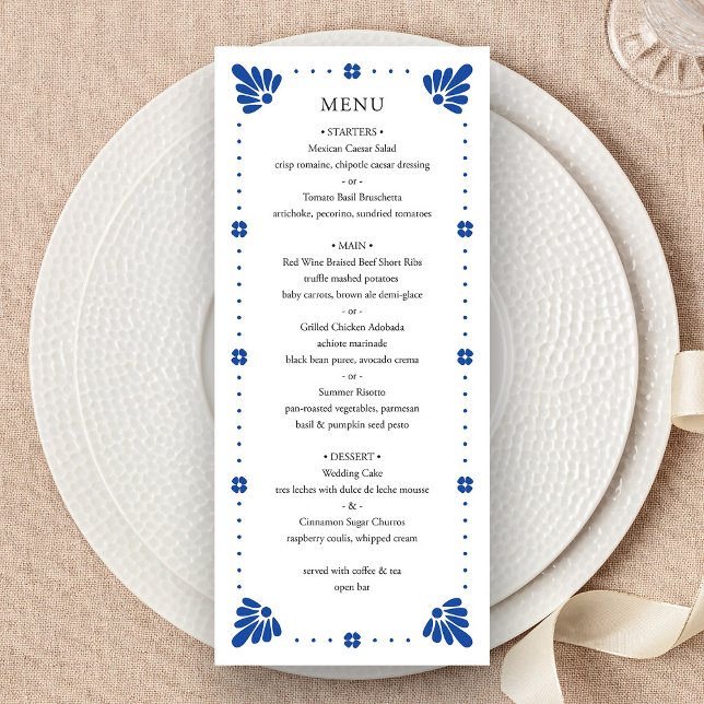 Talavera Mexican Bröllop Menu Program (Talavera Mexican Wedding Menu by Fiesta Valley Print)