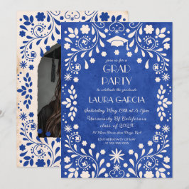Talavera Mexican Royal Blue Graduation Photo Inbjudningar