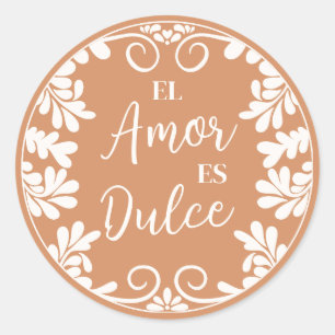 Talavera mexikansk bröllop El Amor Es Dulce Cupcak Runt Klistermärke