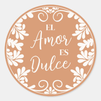 Talavera mexikansk bröllop El Amor Es Dulce Cupcak Runt Klistermärke