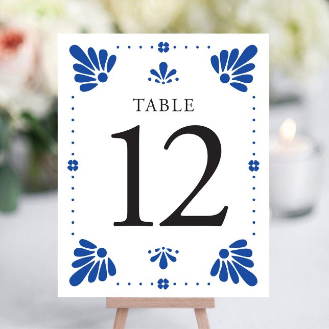Talavera Mexikanska Bröllop Bordsnumret (Talavera Mexican Wedding Table Number by Fiesta Valley Print)