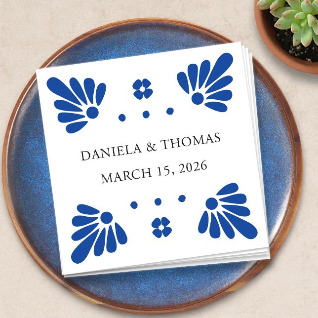 Talavera Mexikanska Bröllop Napkins Pappersservett (Talavera Mexican Wedding Napkins by Fiesta Valley Print)