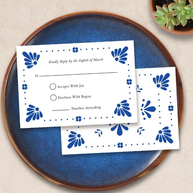 Talavera Mexikanska Bröllopet OSA Card Kort (Talavera Mexican Wedding RSVP Card by Fiesta Valley Print)