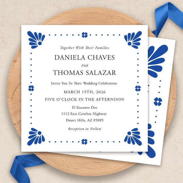 Talavera Mexikanska bröllopsinbjudan Inbjudningar (Talavera Mexican Wedding Invitation by Fiesta Valley Print)