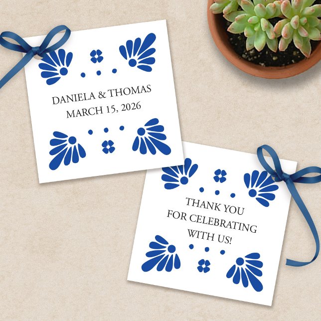 Talavera mexikanska bröllopspresenttaggar gåvor etiketter (Talavera Mexican Wedding Favor Tags by Fiesta Valley Print)