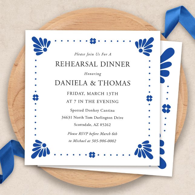 Talavera mexikanska repetitionsinbjudan till midda inbjudningar (Talavera Mexican Rehearsal Dinner Invitation by Fiesta Valley Print)