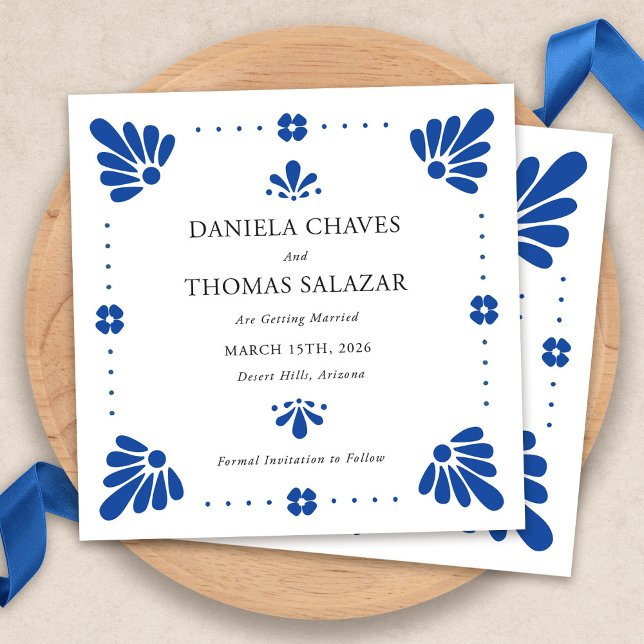 Talavera Mexikanska språket Spara datumet Inbjudningar (Talavera Mexican Save The Date Cards by Fiesta Valley Print)