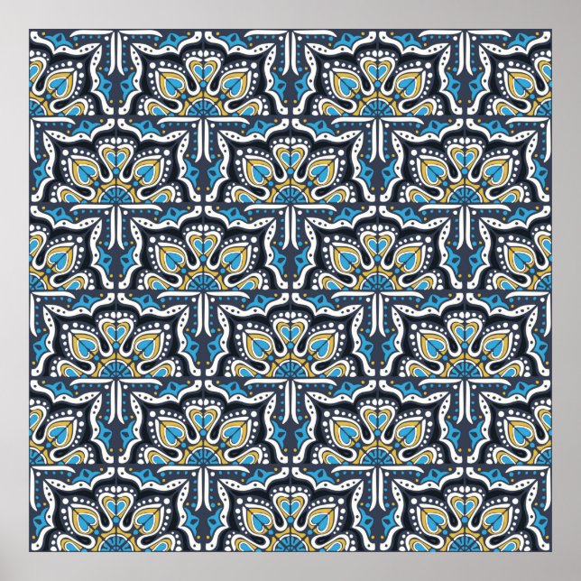Talavera mönster. Indiskt lappverk. Azulejos portu Poster (Framsidan)