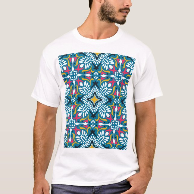 Talavera Mosaic: Multicultural Seamless Tapet. T Shirt (Framsida)