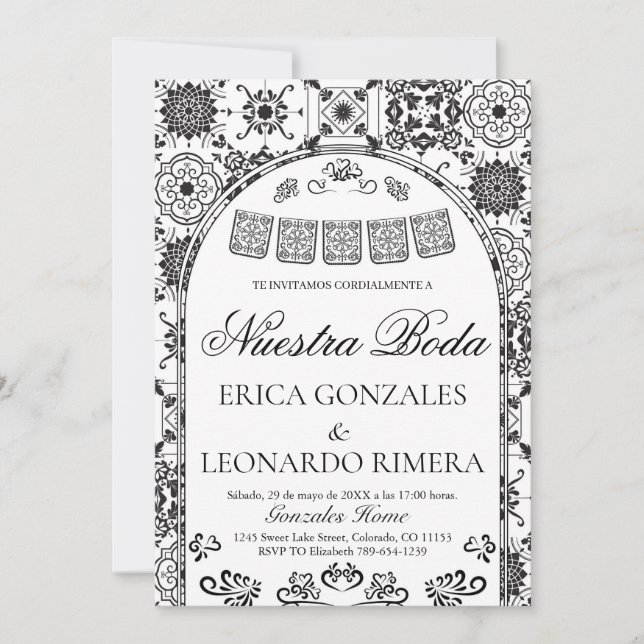 Talavera Papel Picado Spanish Wedding Inbjudningar (Framsida)
