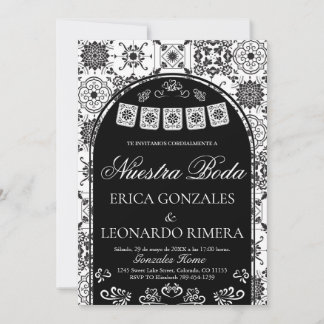 Talavera Papel Picado Spansk Bröllop Inbjudningar