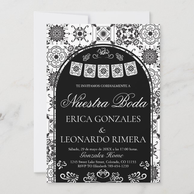 Talavera Papel Picado Spansk Bröllop Inbjudningar (Framsida)