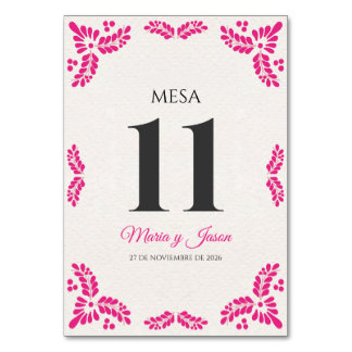 Talavera Pink Floral Minimalist Spanish Wedding Bordsnummer