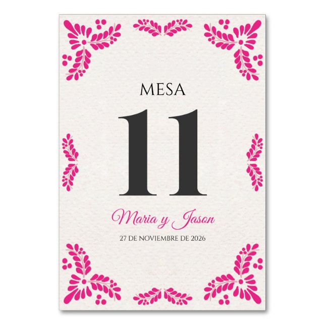 Talavera Pink Floral Minimalist Spanish Wedding Bordsnummer (Framsidan)
