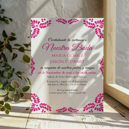 Talavera Pink Floral Minimalist Spanish Wedding Inbjudningar