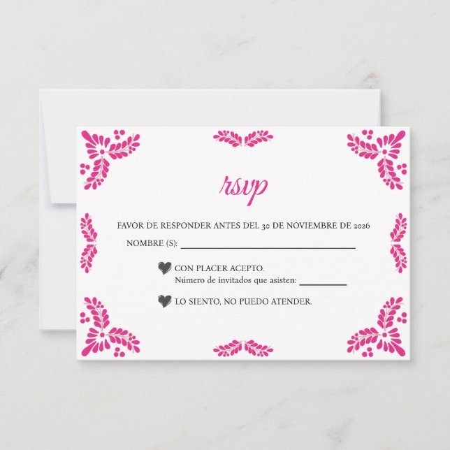 Talavera Pink Floral Minimalist Spanish Wedding OSA Kort (Framsida)