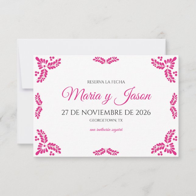 Talavera Pink Floral Minimalist Spanish Wedding Spara Datumet (Framsida)