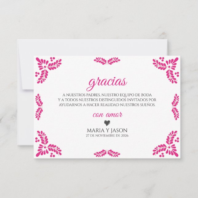 Talavera Pink Floral Minimalist Spanish Wedding Tack Kort (Framsida)