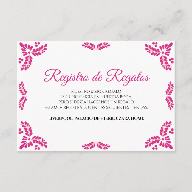 Talavera Pink Floral Minimalist Spanish Wedding Tilläggskort (Framsida)
