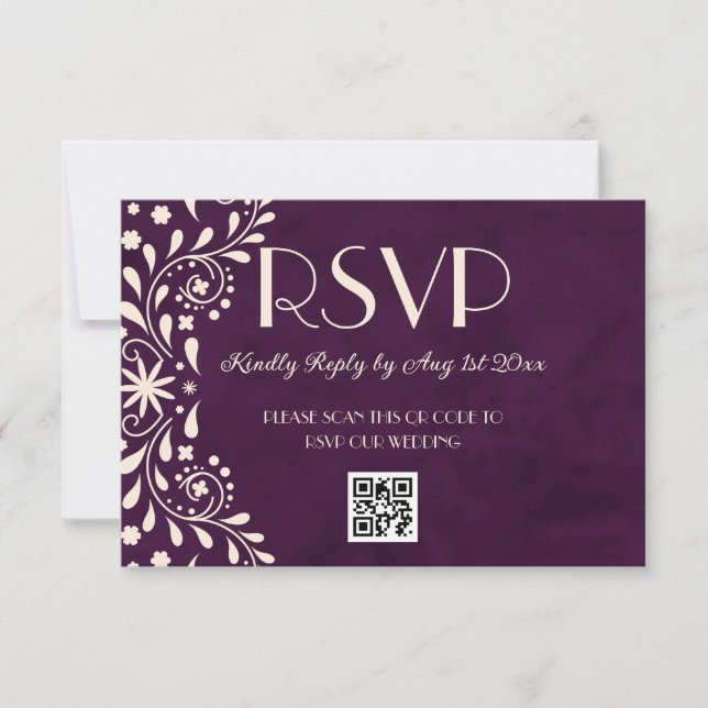 Talavera Plum Floral Wedding QR code OSA Kort (Framsida)