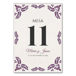 Talavera Purple Floral Minimalist Spanish Wedding Bordsnummer