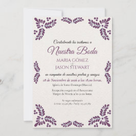 Talavera Purple Floral Minimalist Spanish Wedding Inbjudningar