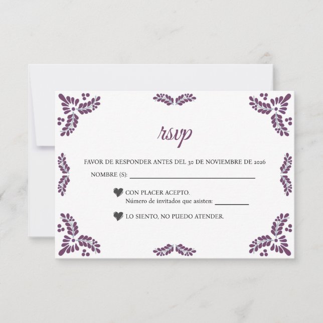Talavera Purple Floral Minimalist Spanish Wedding OSA Kort (Framsida)