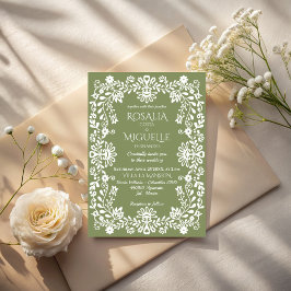 Talavera sage green Mexican wedding Inbjudningar