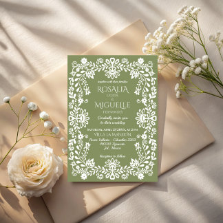 Talavera sage green Mexican wedding Inbjudningar