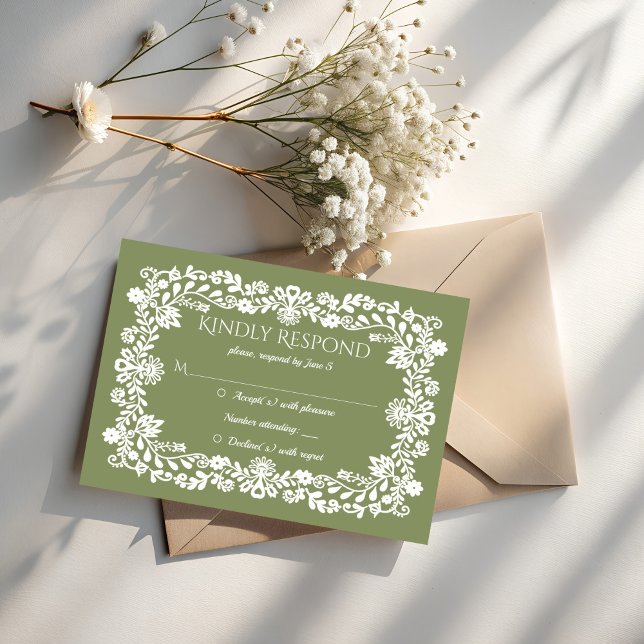 Talavera sage green Mexican wedding OSA Kort (Talavera sage green Mexican wedding RSVP Cards wedding invitation suite
)