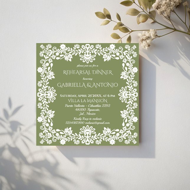 Talavera salvia grön mexikansk bröllopsrepetition  inbjudningar (Talavera sage green folk art Mexican wedding rehearsal dinner Invitation cards template)