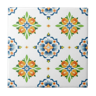 Talavera Seamless Blue Orange Grönt Mexikanska  Kakelplatta