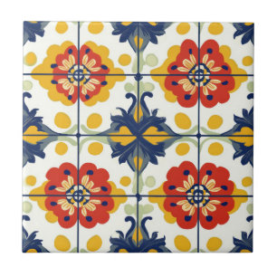 Talavera Seamless Blue Red Gult Mexikansk spansk Kakelplatta