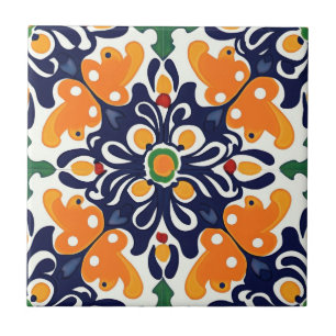 Talavera Sömlös Blå Orange Mexikansk Spansk Kakelplatta