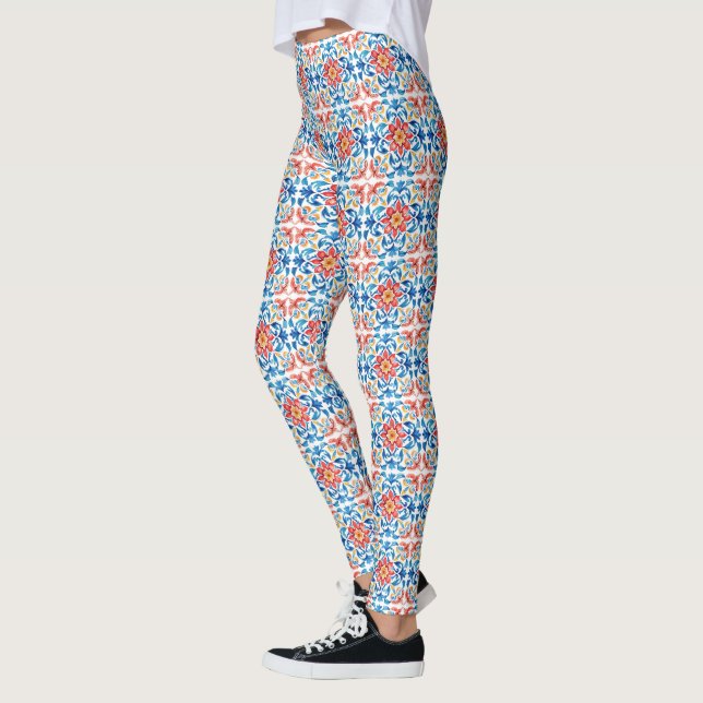 Talavera style Mexican Folk Art Leggings (Vänster)