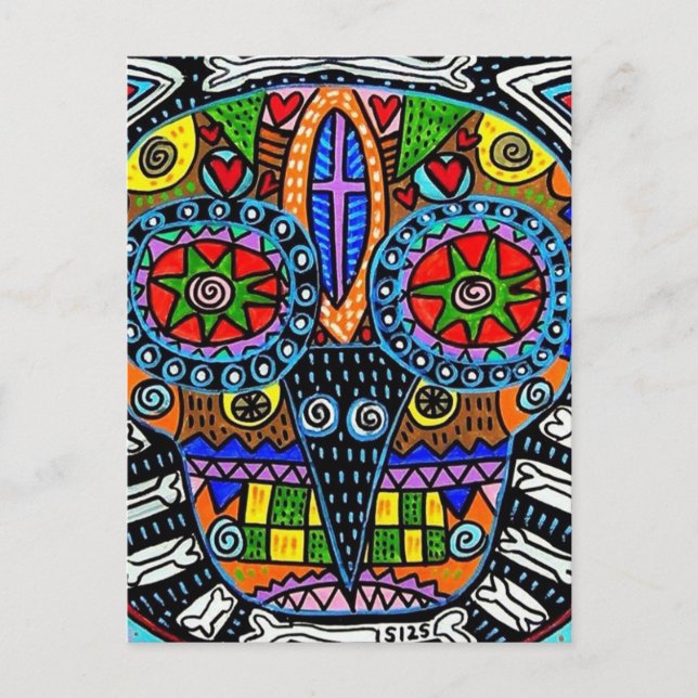 Talavera Sugar Skull Uggla vykort (Framsida)