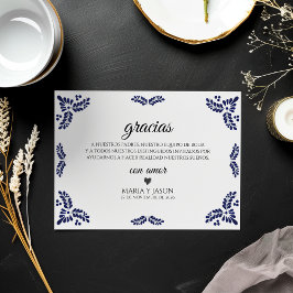 Talavera Svart Blommig Minimalistisk Spansk Bröllo Tack Kort