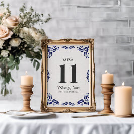 Talavera svart blomster minimalistisk spansk bröll bordsnummer