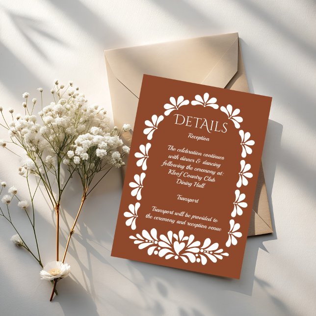 Talavera terracotta boho arch Mexikanska bröllop Tilläggskort (Talavera terracotta boho arch Mexican wedding details Enclosure Card Mexican wedding invitation suit)