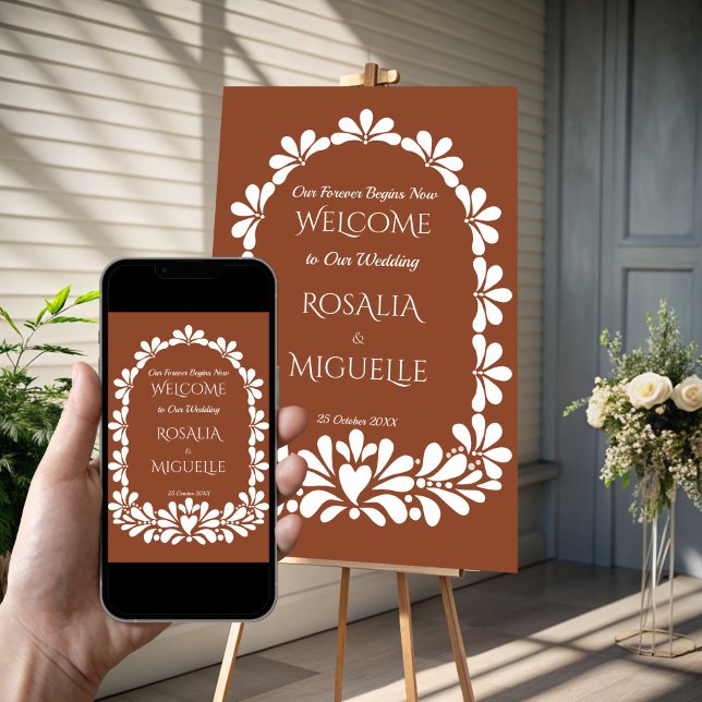 Talavera terracotta boho Mexikanska bröllop välkom Poster (Talavera terracotta boho Mexican fiesta wedding welcome sign Poster template instant download)
