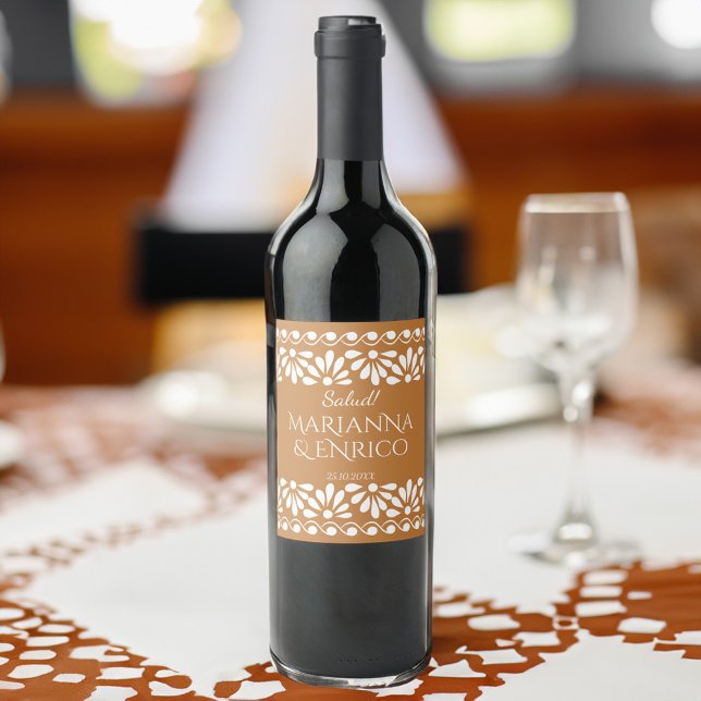 Talavera terracotta Mexican fiesta monogrammad Vinflaska Etikett (Talavera terracotta Mexican fiesta monogrammed Wine Labels personalized wine labels)
