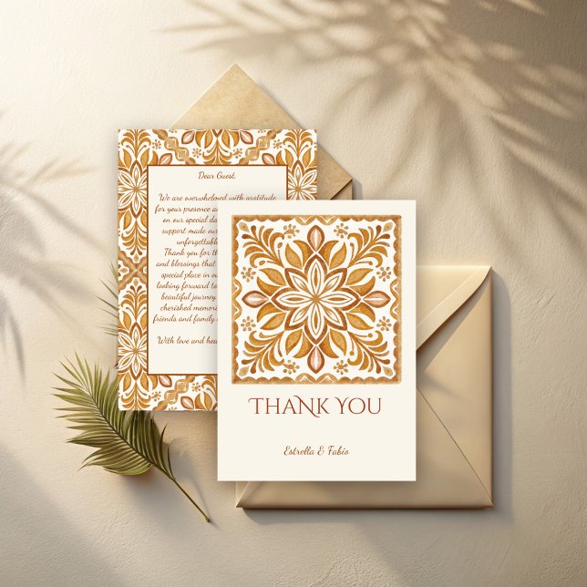 Talavera terracotta vintage Mexikanska bröllop Tack Kort (Talavera terracotta vintage Mexican wedding Thank You Cards mustard folk art thank you cards)