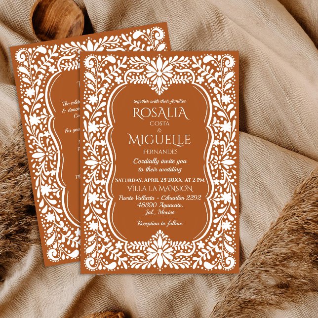Talavera terrakotta mexikansk bröllop inbjudningar (Talavera terracotta rustic vintage Mexican wedding Invitation cards template all in one qr RSVP card)